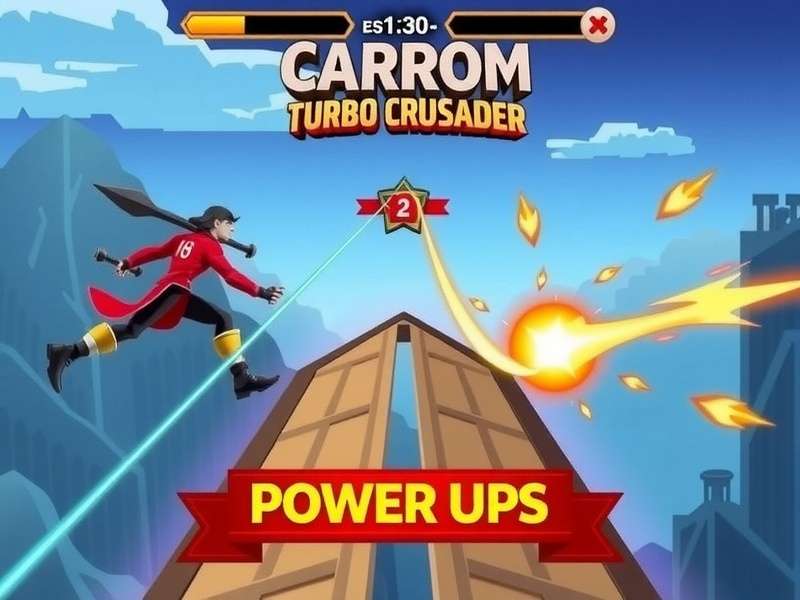 Carrom Turbo Crusader gameplay screenshot showing power-ups and fast action